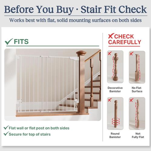 Cumbor 34 Extra Tall No Bottom Bar Baby Gate for Stairs, 29.2-43 Dog Gate | Hardware Mounted, Expandable Extra Tall Safety Gate for Larger Pets, Dual Lock Pet Proof, Easy Walk-Thru for Access (White)