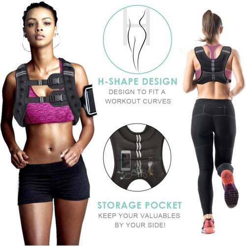 BLACK Prodigen Weighted Vest for Women and Men 8 12 16 20 25 30 Lbs with Reflective Stripe and Double Adjustable Buckle Straps Weight Vests for Strength Training, Jogging, Cardio, Weight Loss