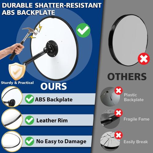 20 HD Acrylic Convex Mirror | 160° Adjustable Wide Angle View, Leather Frame & ABS Back, Blind Spot Mirror for Garage, Warehouse, Driveway, Store & Office