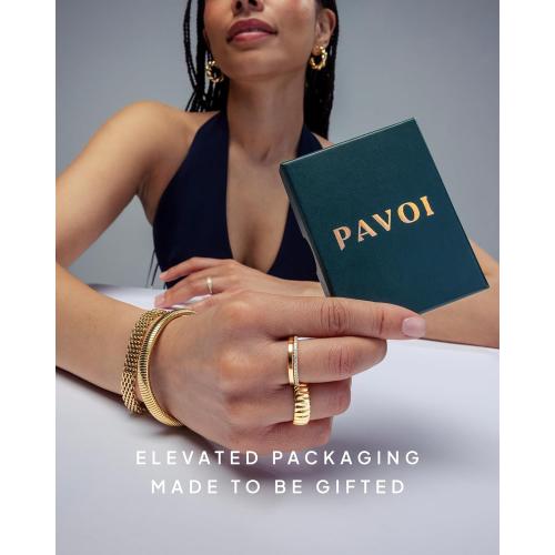PAVOI 14K Gold Plated Pear Love Eternity Rings for Women | Gold Cubic Zirconia Ring | Bridal Eternity Wedding Band Ring