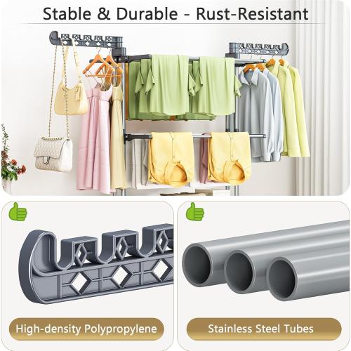 Upgraded 4-Tier Clothes Drying Rack, Drying Rack Clothing with Wheels | Large Foldable Laundry Drying Rack, Clothes Rack with Side Hooks for Indoor Outdoor Air Drying, 19.68D x 29.9W x 67.7H