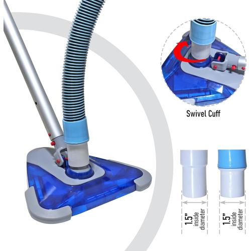 Size 1-1/2-Inch x 24-Feet Swimming Pool Vacuum Hoses with Swivel Cuff and Triangular Weighted Flex Vacuum Head, Perfect for Above Ground and Small Inground Pools