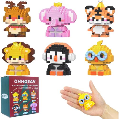 6 Pack Cute Mini Animal Building Blocks Toys for Kids Easter Egg Fillers, Valentines School Classroom Exchange Party Favors Gifts for Boys Girls Age 6-12