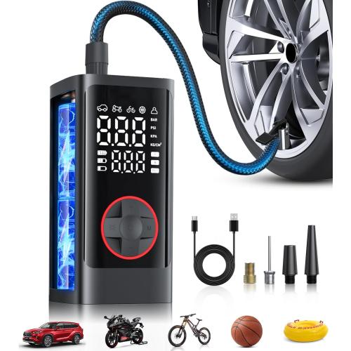 Tire Inflator Portable Air Compressor, 150PSI Cordless Air Pump for Car Tires, Bike Tire Pump with Pressure Gauge, Auto Shut Off, LED Light for Car Motorcycle Bicycle