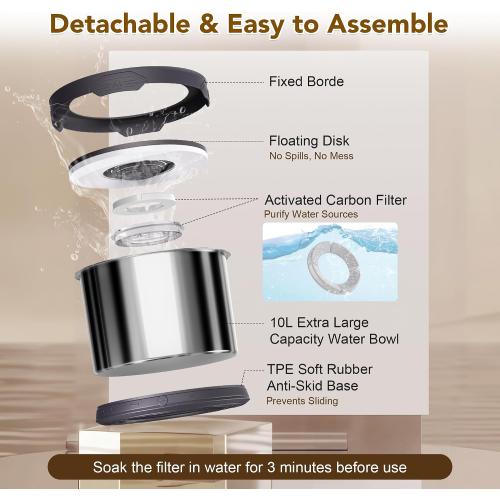 UPSKY 10L Dog Water Bowl No Spill Stainless Steel for Slow Drinking Grey
