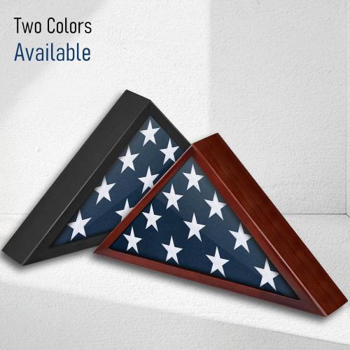 Flag Display Case for 5x9.5 Burial Flag - Veteran Flag Display Box - Solid Wood - Military Memorial Shadow Box Frame for Wall or Tabletop - Black