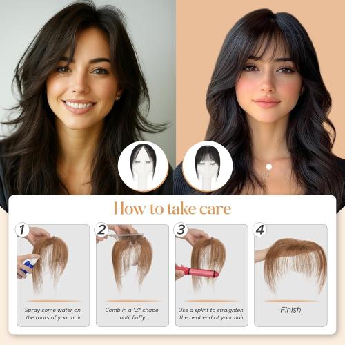 Clip in Bangs, 100% Real Human Hair, Human Hair Clip in Bangs, Wispy HairPieces, No Tangle & Smooth, 11g #06 Light Brown