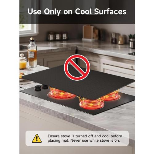Silicone Stove Top Cover for Electric Stove, Glass Stove Top Protector, Stovetop Cover Mat for Cooktop, Flat Range Cover, Oven Top Protector, Coffee Bar Mat, 28 x 20 in, Black