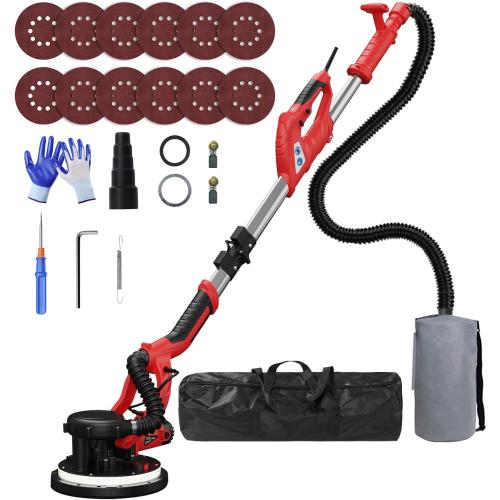 Untested...Drywall Sander with Vacuum Dust Collector, 8-Amp Popcorn Ceiling Removal Tool with 7 Variable Speed 800-1800RPM, Extendable Handle, LED Light, 12pcs Sanding Discs,Dark Red