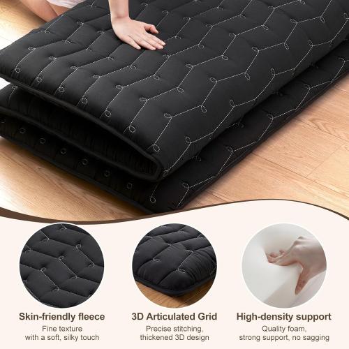 Premium Foam 3.2 Thick Japanese Futon Floor Mattress - 80x60 100% High-Density Foam,Comfortable Sleeping Pad,Tatami Mat for Dorm,Bedroom or Guest Room，Boys Girls Dormitory Pads(Black)