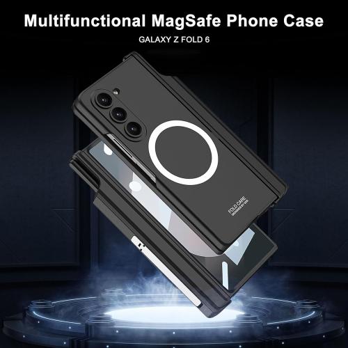 for Samsung Galaxy Z Fold 6 Case with S Pen Holder & Hinge Protection & Kickstand, Z Fold6 Compatible with Magsafe Wireless Charging Built-in Screen Protector All-Inclusive Case (Black)