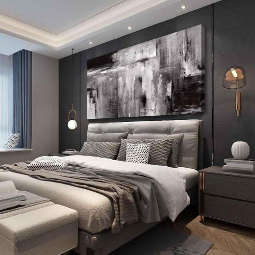 XIANSHOU Black Abstract Wall Art Living Room Decor Painting 29x 58 White Abstract Graffiti Wall Decorations for Bedroom Kitchen Dining Room Office