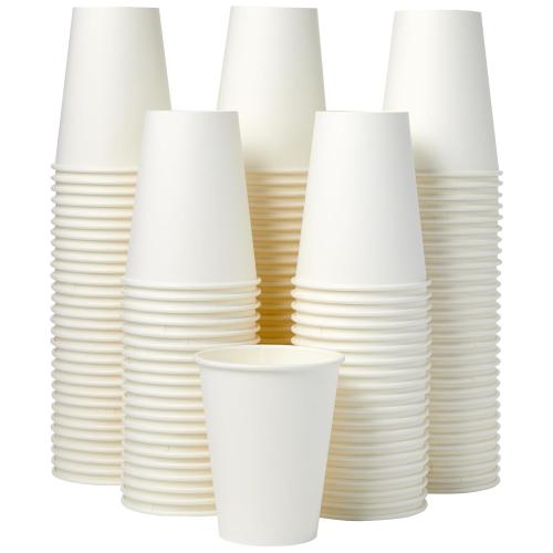 Amazon Basics Disposable Paper  coffee Cups with lids for Hot and Cold Beverages, 12 ounces, White,