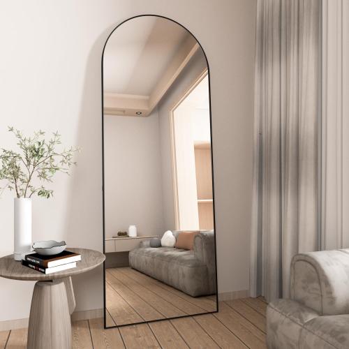 Full Length Mirror, 56x16 Arch Mirror Floor Mirror with Stand, Black Arched Full Body Standing or Leaning Mirrors for Bedroom, Living Room
