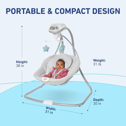 Graco Simple Sway Baby Swing, Side‑to‑Side Sway, Infant Swing with 6 Speeds, Vibration, Abbington