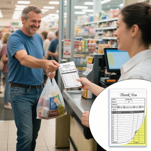 50 Sets Thank You Receipt Book with Carbonless Copies, 5.5 x 8.3 in Invoice Receipt Book for Small Business - White/Yellow 2 pk