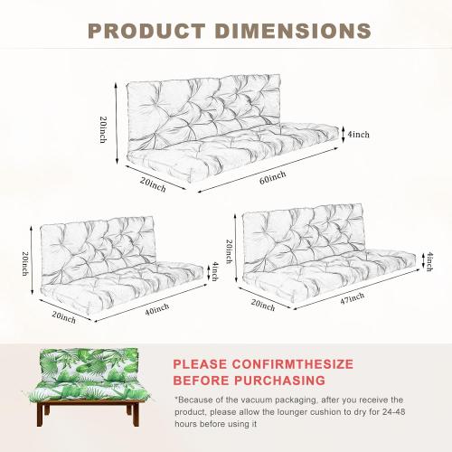 Porch Swing Cushion with Backrest,Waterproof Bench Cushion for Outdoor Furniture,2-3 Seater Replacement Thickened Swing Cushion with Ties,Patio,Outdoor,Backyard and Garden (Fresh Leafy,40x40)
