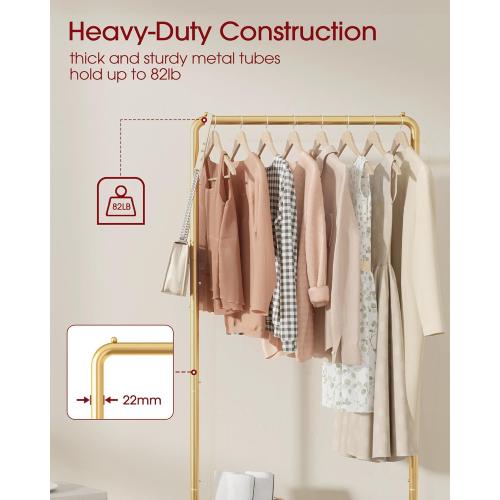 Clothes Rack - Clothing Rack with Storage Mesh Shelf & Casters, Heavy-Duty Metal Clothing Rack for Hanging Clothes, Dresses, Coats, Large Load Capacity, Easy Assembly, Gold, 28.0x16.9x59.0