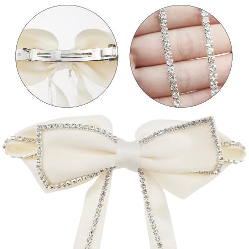 2 PACK Hair Bows Sparkly Rhinestone Tassel Hair Clips Barrettes Bowknot with Long Brocade Tassel Ribbon Claw Hair Accessories for Women and Girls (Black and White)