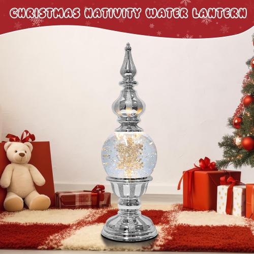 Christmas Snow Globe Lantern Snowflake Water Glittering Globe with 6H Timer Function Christmas Snow Globes 3 AA Battery Operated for Christmas Festival Decorations Gifts (Snowflake)