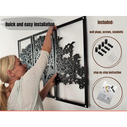 Vailla Tree of Life Wall Art 3pcs Family Tree Wall Decor 3D Wooden Wall Hanging Sculpture Modern Home Decoration 3 Panels Textured Sculptures for Living Room Bedroom Office Dinnig Room