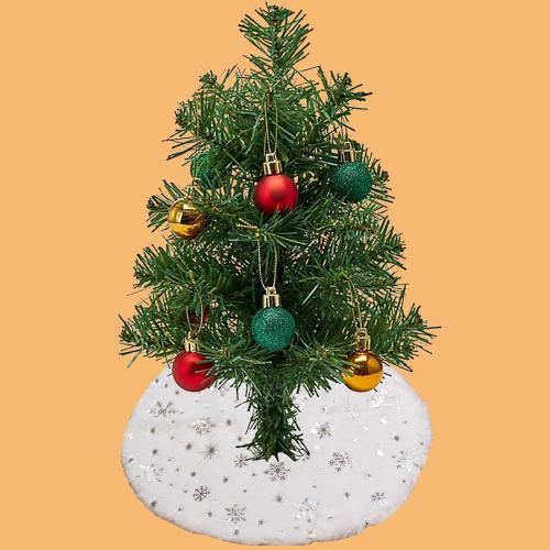 Christmas Tree Skirt Decoration 15 Mini Plush White Faux Fur with Silvery Sequin Snowflake Xmas Tree Skirt Deco for Merry Christmas Party Holiday Deco