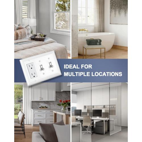 Metal Wall Plates, Decorative Switch Plates and Outlet Covers (Pure White/2 Toggle/1 Decorator 1 Pack)