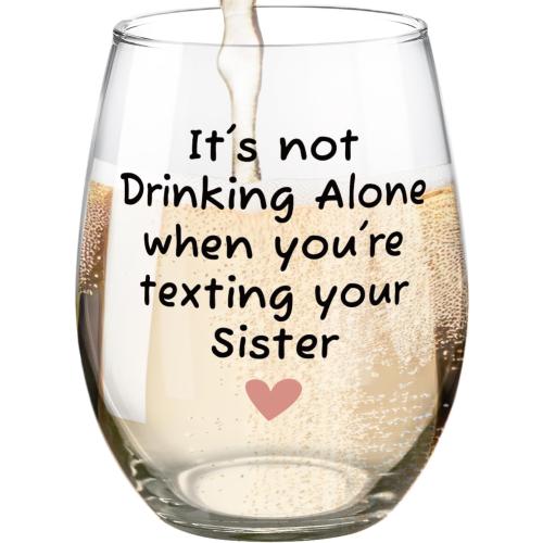 Fatbaby Funny Wine Glass Gifts For Sisters Besties Best Friends Women, Humorous Christmas Birthday Mother's Day Gifts Stemless Wine Glass for Sister Wine Lovers 15 OZ