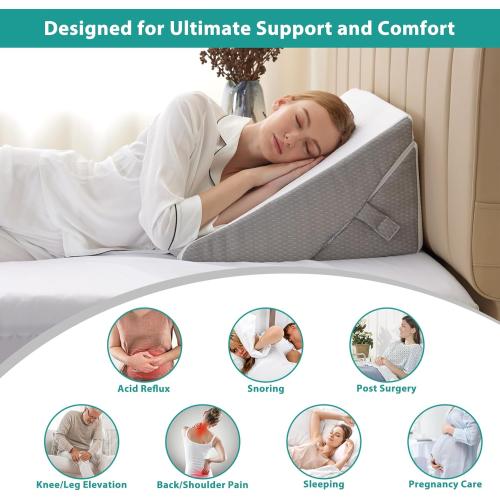 Wedge Pillow for Sleeping, Adjustable 9&12 Inch Foldable Bed Wedge Pillow Set, Orthopedic Memory Foam Triangle Pillows Wedge, 7-in-1 Elevated Pillows for Leg and Back Support, White/Grey