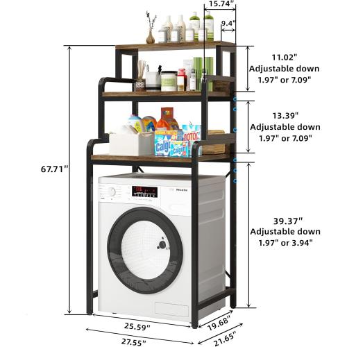 3-Tier Bathroom Room Shelf Washing Machine Storage Utility Rack Over The Toilet Washer Dryer Storage Bathroom Organizer Rack Space Saving Shelving Units Clothes Dryers Shelf