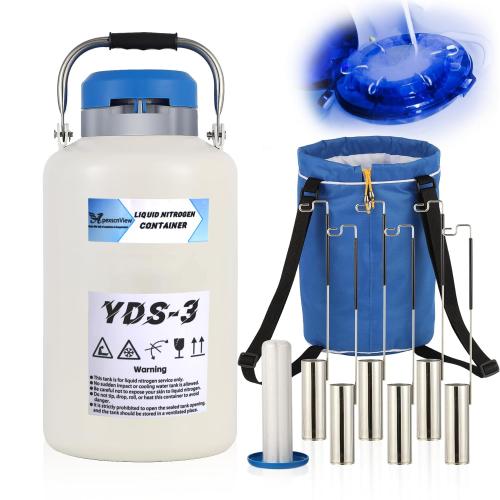 Size 3L Liquid Nitrogen Tank, Aluminum Alloy Cryogenic Container Liquid Nitrogen (LN2) Dewar, Semen Tank, Liquid Nitrogen Dewar with 6 Canisters & Carry Bag (3L)