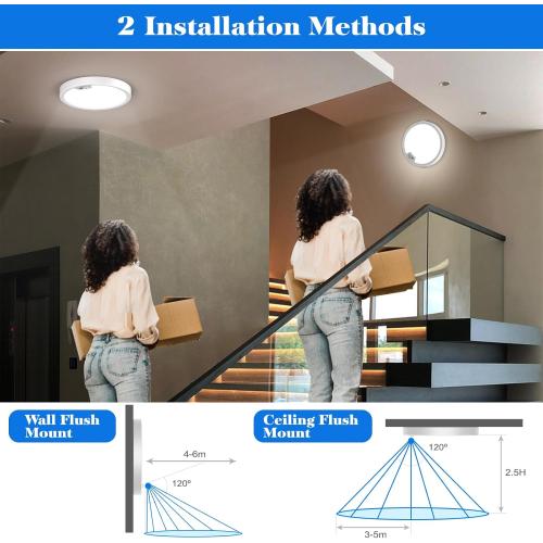 Motion Sensor Ceiling Light Wired, LED Flush Mount Ceiling Light Fixture 18W/1600LM, Motion Sensor Light Indoor for Stair Closet Porch Hallway Laundry, Time Dimmable Ceiling Lights 3000k/4000k/6000k