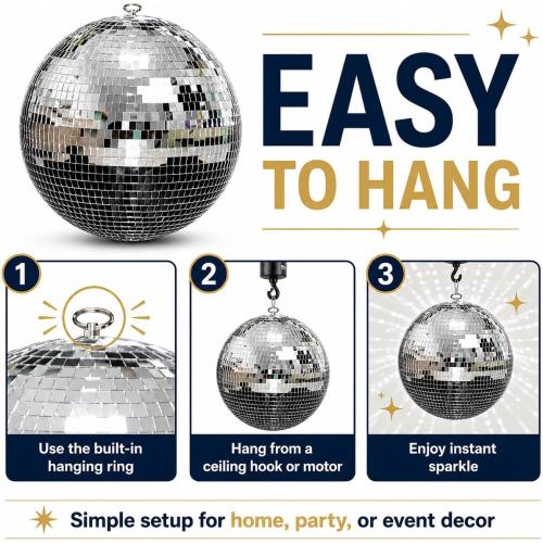 Youdepot Disco Ball 12-Inch – Large Hanging Mirror Ball Disco Ball Decor for Disco Party Decorations, Weddings, Events, Disco Christmas Decor, and Home Celebrations