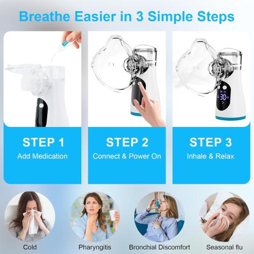 Smart Portable Nebulizer OTC for Adults and Kids with LCD Screen,3 odes & Auto-Cleaning,Professional Handheld Inhaler Mist Breathing Treatment Machine for Travel & Home