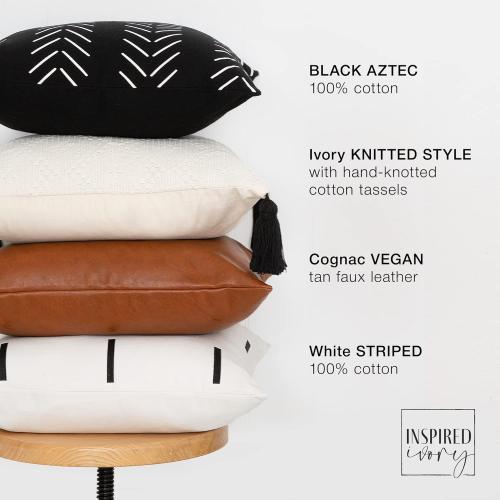 INSPIRED IVORY Boho Throw Pillow Covers - Set of 4 Decorative Farmhouse Pillow Cases for Living Room - Toss Pillow Covers 18x18 for Couch Sofa Bed - Urban Collection