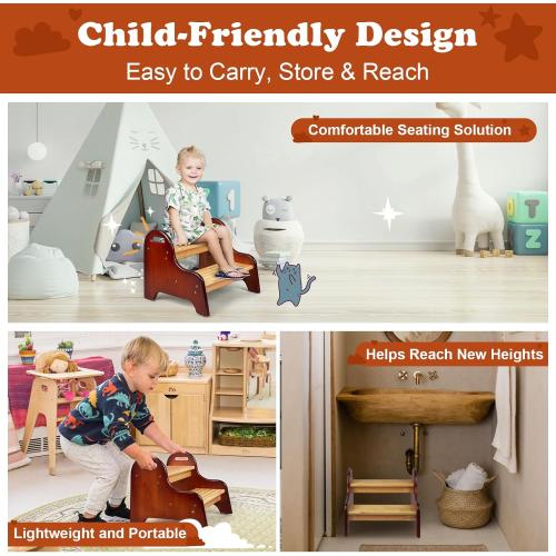 StrongTek Foot Rest & Kids 2-Step Stool Set, 4-Angle Adjustable Under-Desk Footrest   Rubber Wood Step Stool with Handles, Non-Slip Support for Office, Bathroom & Kitchen