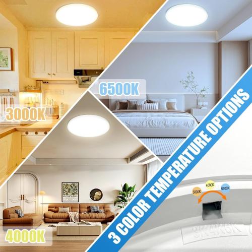 White Allsmartlife LED Flush Mount Ceiling Light 3Pack, 18 inch Thin Round Flat Panel Light 36W 4650lm, 3000K/4000K/6500K Dimmable, White Light Fixtures Ceiling Mount for Kitchen, Bedroom