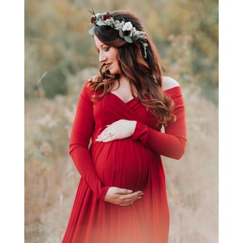 Size L Saslax Maternity Off Shoulders Half Circle Gown for Baby Shower Photo Props Dress