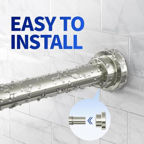 Shower Curtain Rod, 1 Diameter Heavy Duty Tension Shower Rod, Non Slip Adjustable 28-74 inch No Drill Shower Curtain Rods Spring Tension For Bathroom, Shower Stall, No Rust, Brushed Nickel