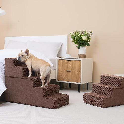 EHEYCIGA Dog Stairs for High Bed 22.5 H, 5-Step Dog Steps for Bed, Pet Steps for Small Dogs and Cats, Non-Slip Balanced Pet Ramp Indoor, Brown