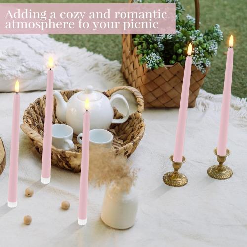 Macarrie 24 Packs Flameless Taper Candles Battery Operated Fake 11 Inch Long Candlelight LED Flameless Candlesticks Flickering Tapered for Christmas Church Prayer New Year Wedding(Pink)