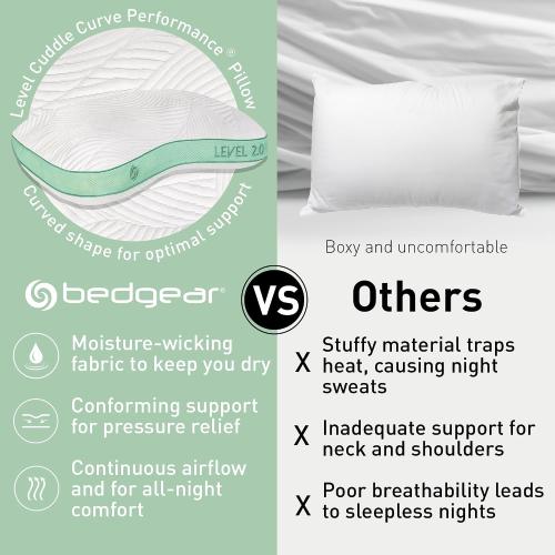 Bedgear Level Cuddle Performance Pillow, 2.0 Firm Cooling Pillow for Side Sleepers | React Blend Fill with Airflow Technology | Dri-Tec Moisture-Wicking Cover | Hypoallergenic Pillow w/Washable Cover