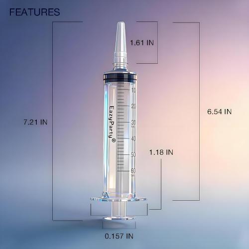 Multipurpose Measuring Syringes with 5 Extra Caps, 50 Pack Reusable 2oz Syringe, and Cleaning Brush - Great for Various Applications