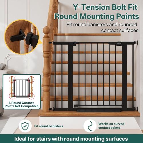 InnoTruth 27-36.6 in Wide Baby Gate for Stairs and Doorways, Indoor Metal Dog Gate for Pets, Auto Close 2 Way Swing Walk Through Door, Double Lock & Y-Bolts, Pressure or Hardware Mount, Black