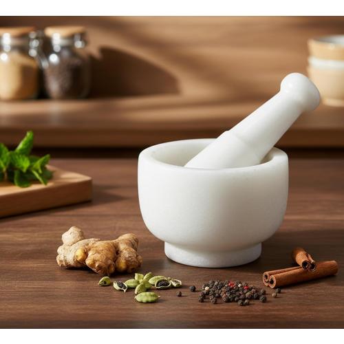 5 Diameter Natural Stone Mortar and Pestle Set as Spice Grinder, Medicine Masher - Okhli & Musal (White)