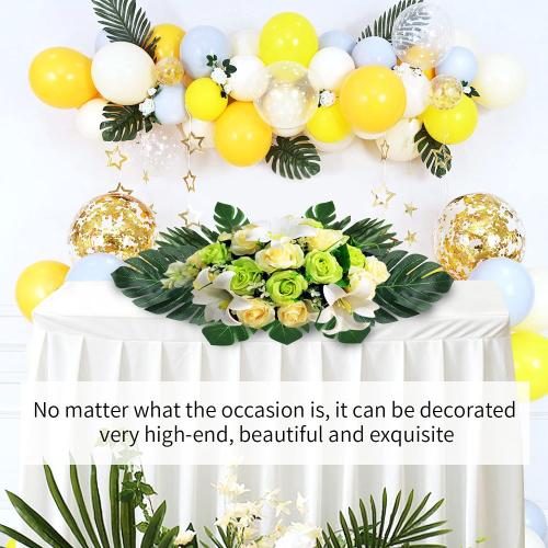 QUANQIUFEI 74 Pcs 7 Kinds Artificial Palm Leaves Tropical Fake Leaves, Monstera Leaf for Safari Jungle Hawaiian Dinosaur Luau Party Table Decoration Wedding Birthday Theme Party