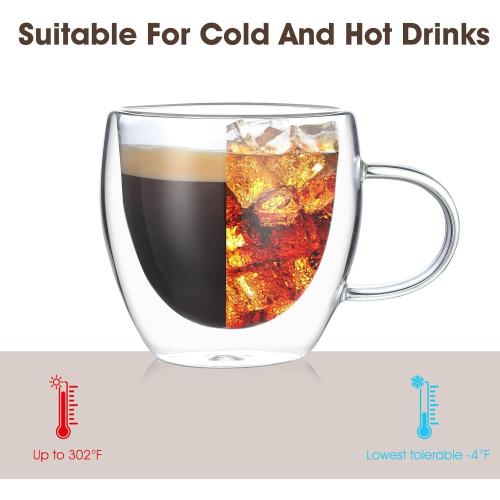 Espresso Cups Set Of 4,Double Wall 5OZ Hand Blown coffee Shots Glass,Espresso Coffee Mugs In Gift Box,Perfect For Espresso,Latte,Cappuccinos,Tea Bag,Juice