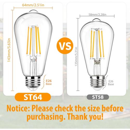 11 ST64 Large Vintage LED Edison Bulbs, 60W Equivalent 7W, 800Lumens, Dimmable Antique LED Filament, 2700K Warm White, E26 Medium Base Light Bulbs High Brightness Clear Glass for Bedroom Office