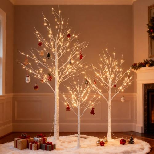 LIGHTSHARE LED Birch Tree Light Set - Trees with Warm White Lights - Indoor Outdoor Christmas Wedding Party Decorations (3-Pack)