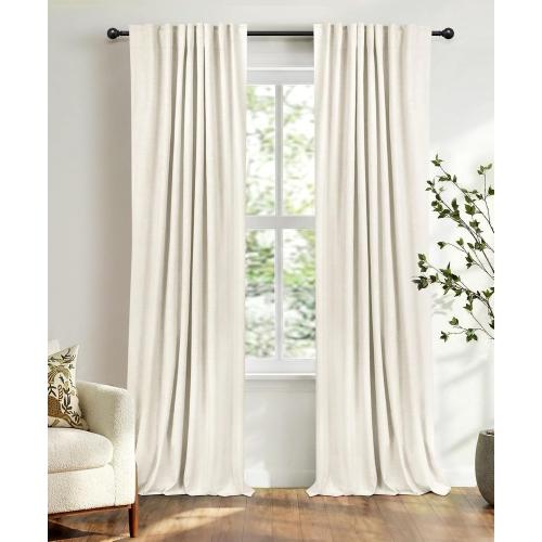 Beige White Total Blackout Curtains for Bedroom 102 Inches Long